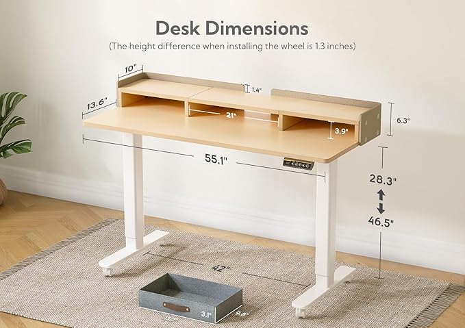 Claiks Standing Desk with Drawers, Stand Up Electric Standing Desk Adjustable - Image 3