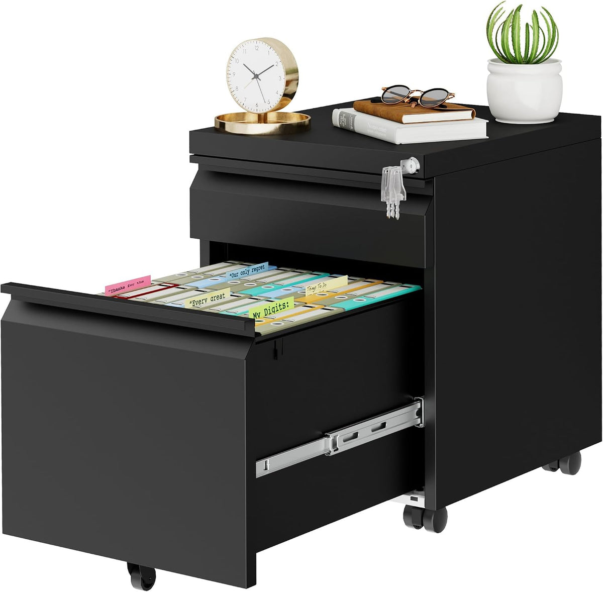 2 Drawer Metal Mobile File Cabinet with Lock and 4 Keys