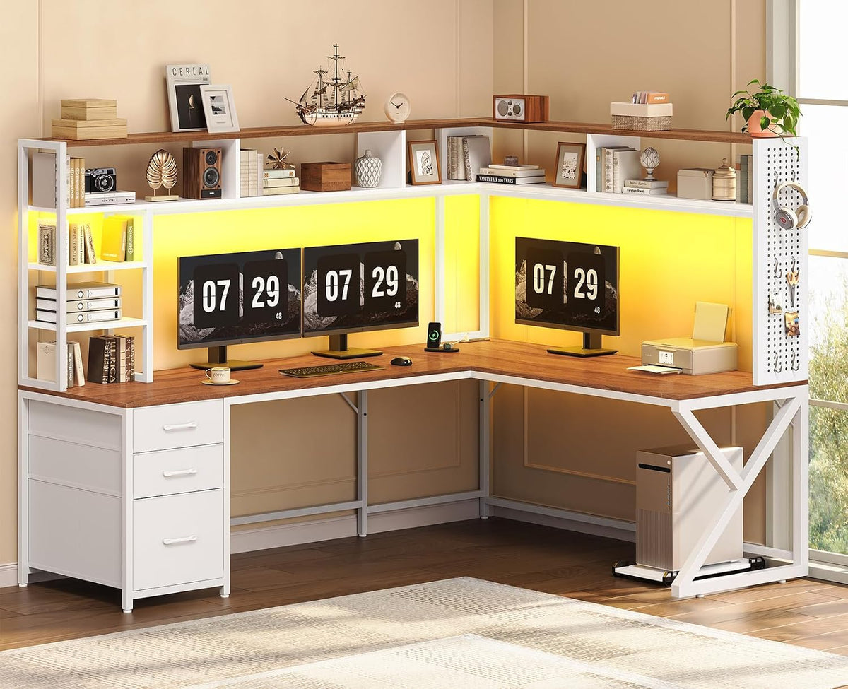 SEDETA L Shaped Office Desk, Convertible 94.5" Computer Desk with Drawers
