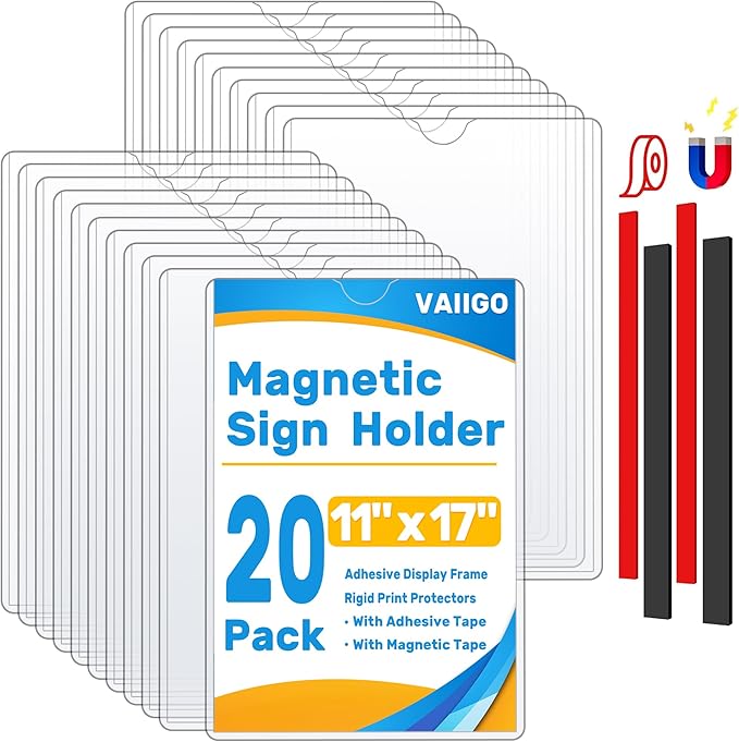 Magnetic Sign Holder 11 x 17, 20 Pack Rigid Magnetic Paper Holder Poster by VAIIGO