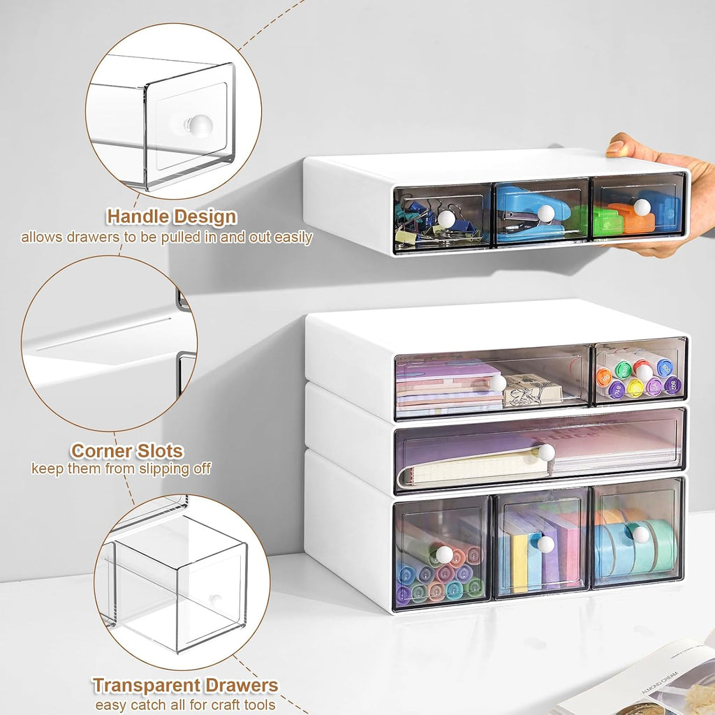 desk organizer with 9 drawers, 4 tier plastic, close-up detail