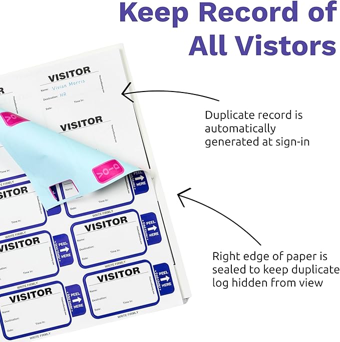 Threshold Tab Expiring Visitor Badge Sign-in Book | Name Tag Stickers | Hospital - Image 2