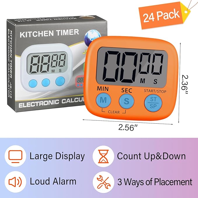 Weewooday 24 Pcs Digital Kitchen Timer Magnetic Timer Bulk On/Off Switch Minute - Image 2