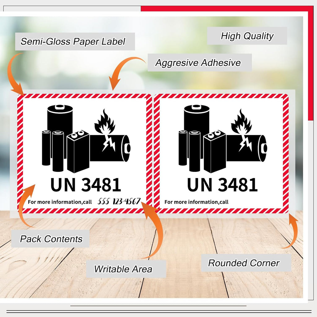 150 Pcs UN3481 Battery Labels Lithium Caution 4.7" X 4.3" | Lithium Ion Transport Caution Labels, Strong Adhesive for Shipping Packages, Fragile Warning Safety Stickers