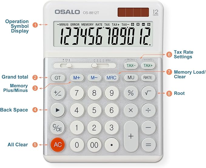 OSALO Desktop Calculators VAT Tax Function Large Display Big Buttons 12 Digit - Image 2