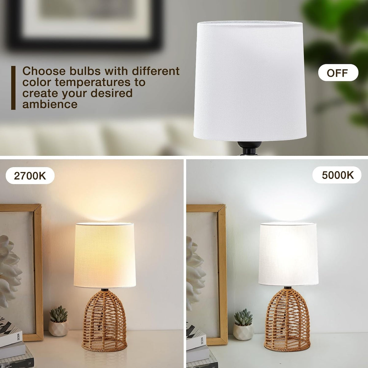 EJIAXIN Rattan Lamp Boho Lamps Set of 2-13.75" Mini Farmhouse Table Lamp...