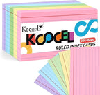 Koogel 200PCS Index Cards 3 x 5, Colored Index Cards Lined Ruled on both Sides by KOOGEL