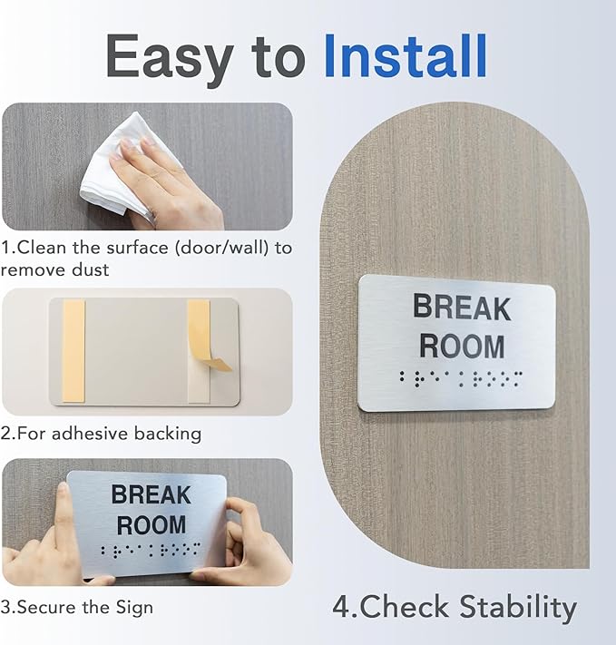 Office Signs with Raised Text & Grade 2 Braille, Brushed Aluminum/Silver Finish - Image 5