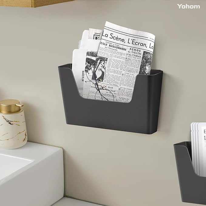 YOHOM No Drilling File Holder Wall Mails Magazines Organizer Adhesive Door Mount - Image 5