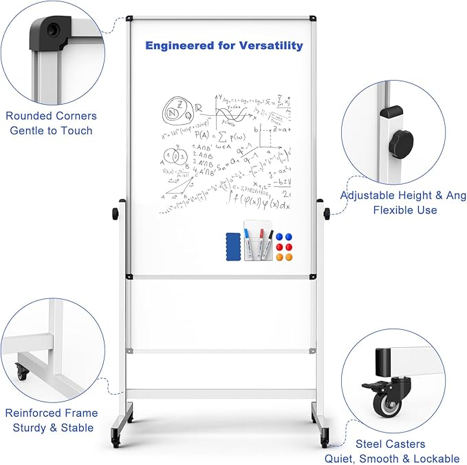Rolling Whiteboard on Wheels, Double-Sided Magnetic Dry Erase Board - Image 2