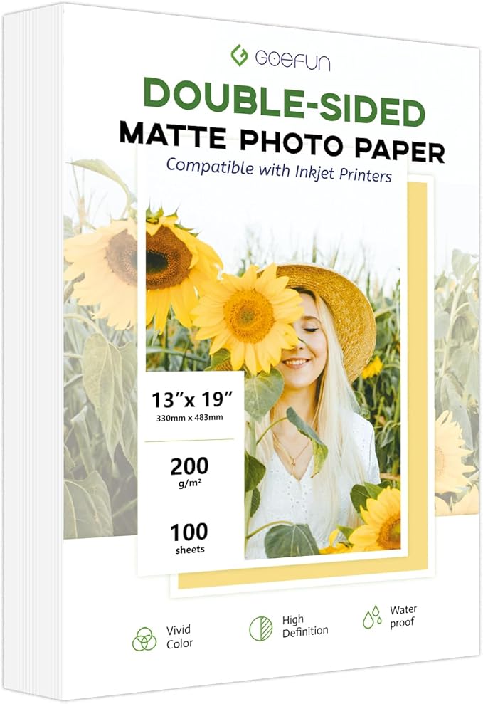 13 x 19 Double Sided Photo Paper Matte, Goefun 200GSM/54LB Inkjet Printer Paper by Goefun