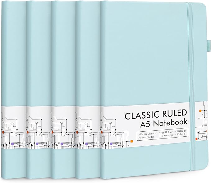 feela 5 Pack Notebooks Journals Bulk, Hardcover Notebook Classic Ruled Lined by feela