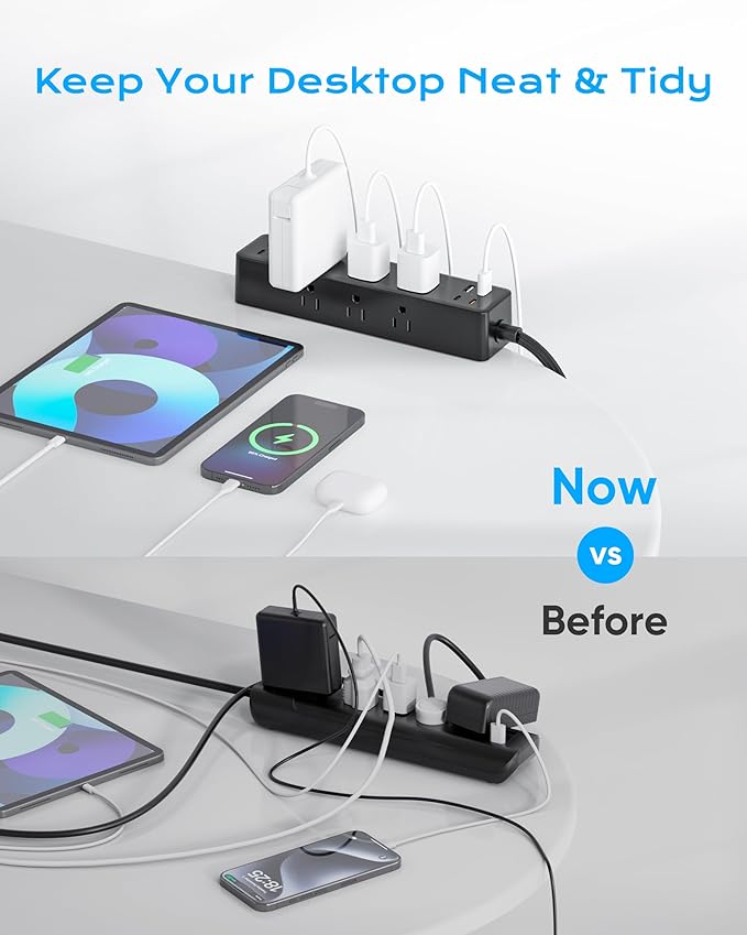 Flat Plug Desk Clamp Power Strip 15FT, 40W Total Fast Charging Station - Image 6