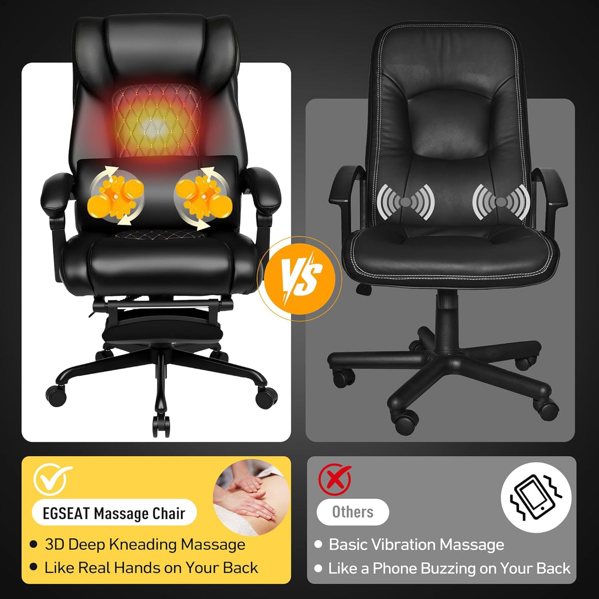 3D Kneading Massage Office Chair with Heat, 500 lbs Big and Tall Executive Co...