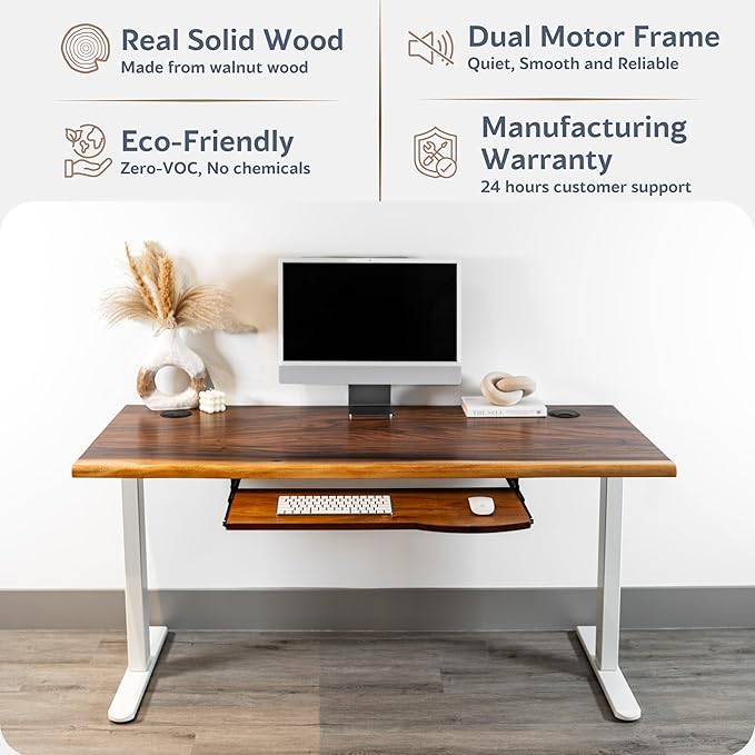 Standing Desk with Keyboard Tray – Walnut Solid Wood Desk, Natural Live Edge - Image 4