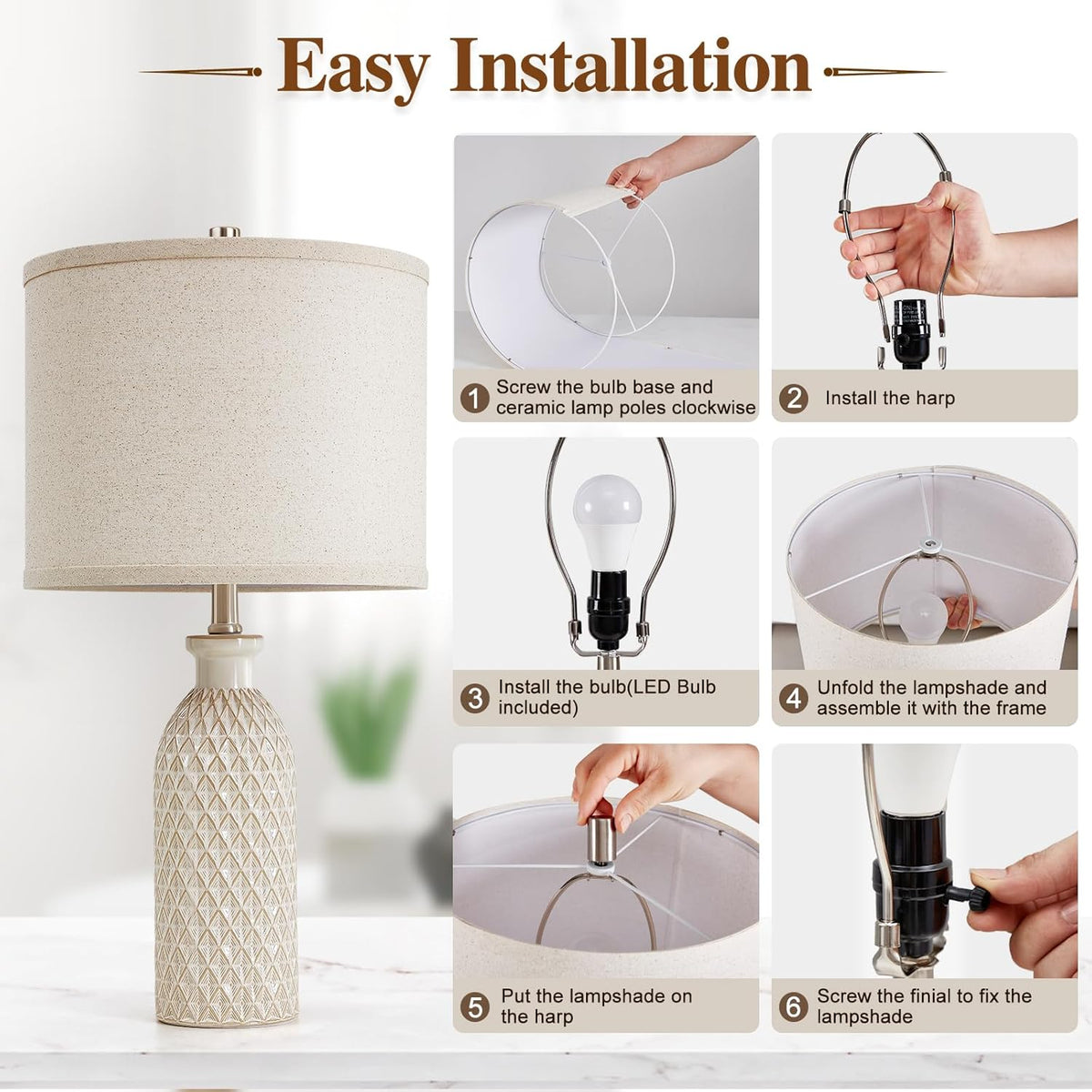 Luvkczc Modern Ceramic Table Lamp Set of 2, Adjustable Color Temperature