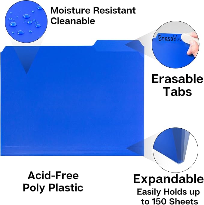 Dunwell Plastic Colored File Folders, Colorful 1/3 Tab Filing Folders - Image 4