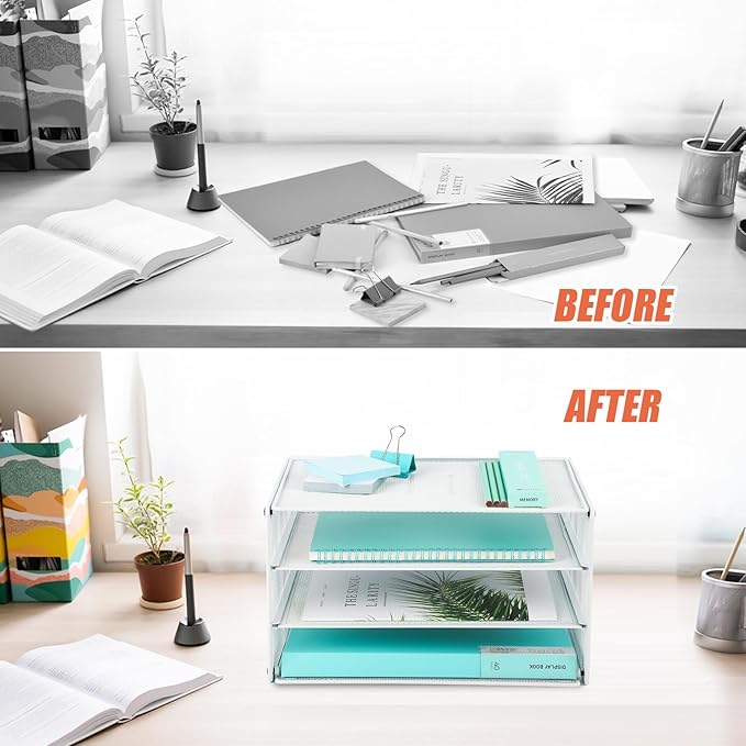 EASEPRES 3 Tier Mesh Desk Organizer Tray, Desktop Mail File Paper Letter Folder - Image 3