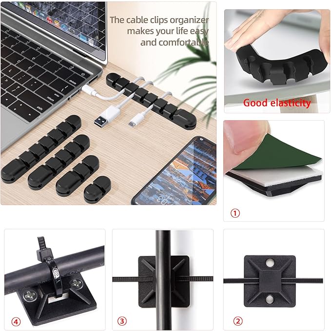 189PCS Cable Management Kit, 6 Cable Sleeve40 Cable Clips - Image 6