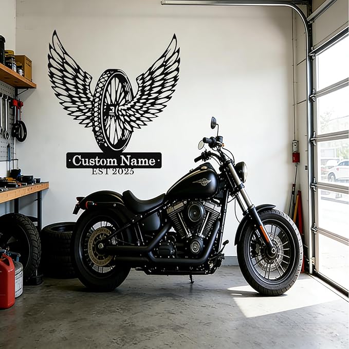 Custom Motorcycle Wheel Metal Signs Personalized Biker Name Sign Custom Garage - Image 9
