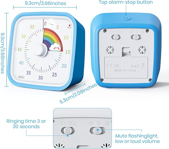 Yunbaoit Visual Timer with Protective Case, Rainbow Disk 60 Minute Countdown - Image 4