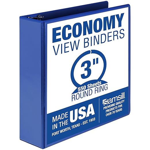 Samsill 3 Inch 3 Ring Binder, Made in USA, Economy Round Ring, 550 Sheet by Samsill