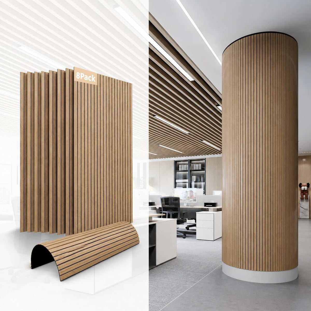 akumax flexible wood slat acoustic wall panels, 8-pack, main product view