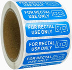 500 for Rectal Use Only Stickers / 1.5" x .433" Blue Stickers with Permanent Adhesive Made with Durable PVC Material Waterproof - White Lettering, Easy to Read