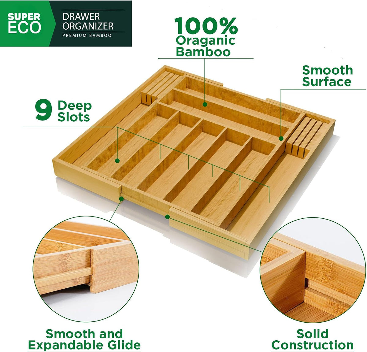 Bamboo Kitchen Drawer Organizer - Bamboo Expandable Drawer Organizer Utensil ...