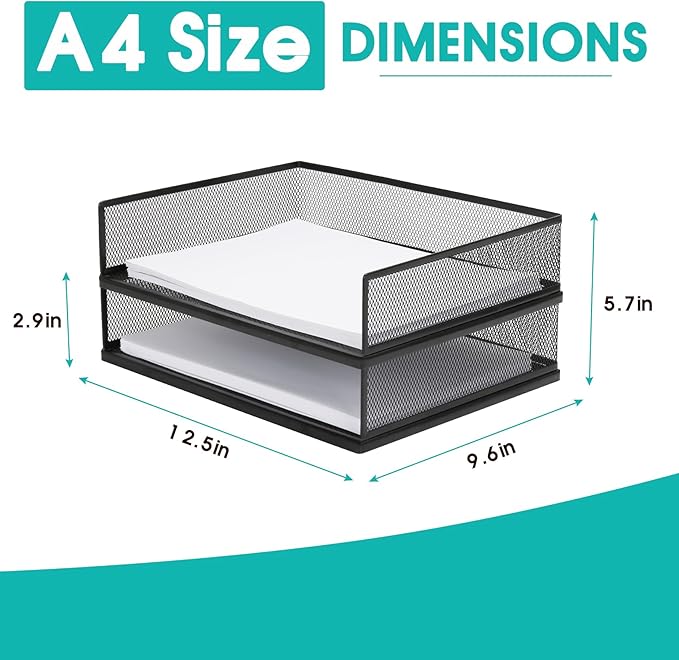 AZFUNN Wire Mesh Letter Trays Paper Tray Desk File Organizer, 2 Pack Stackable - Image 2