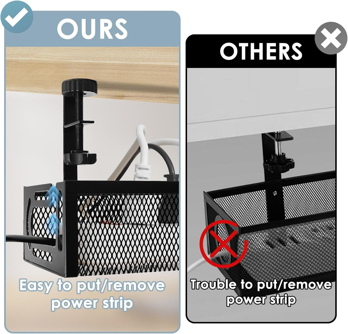 Cable Management, 2 Pack Cable Management Under Desk, Cable Tray