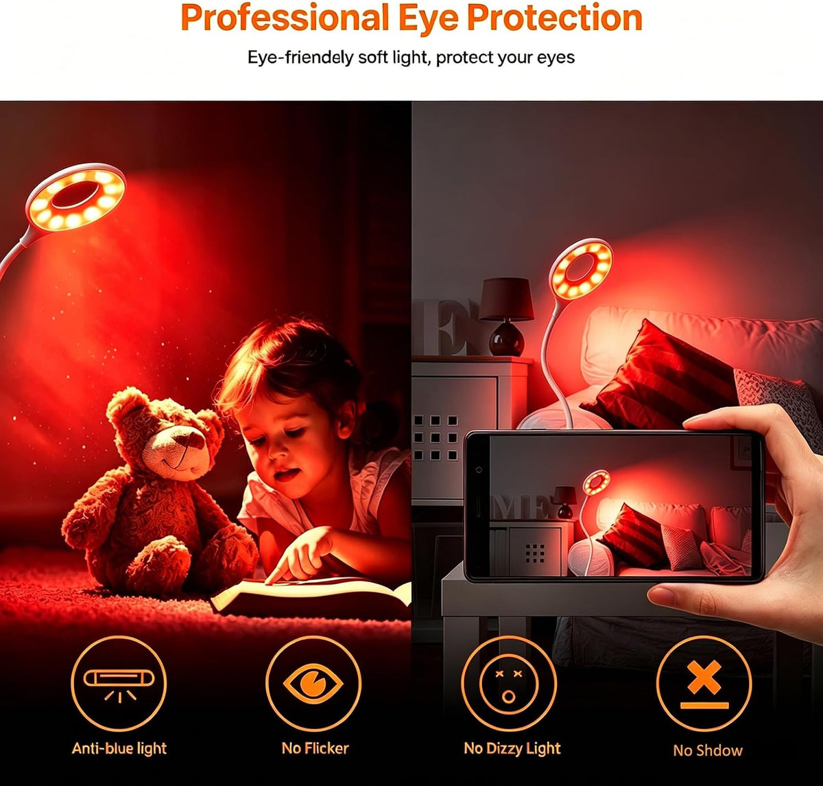 desk lamp with 670nm red light therapy for, close-up detail