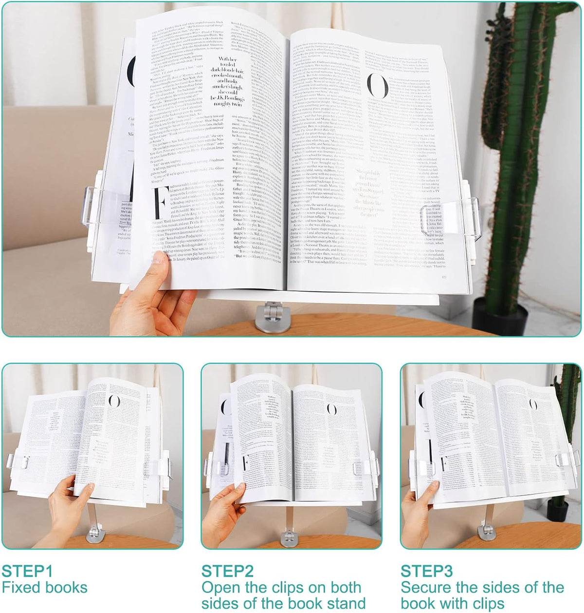 PATIKIL Book Stand for Reading, Metal Reading Rest Book Holder with Page Clip...