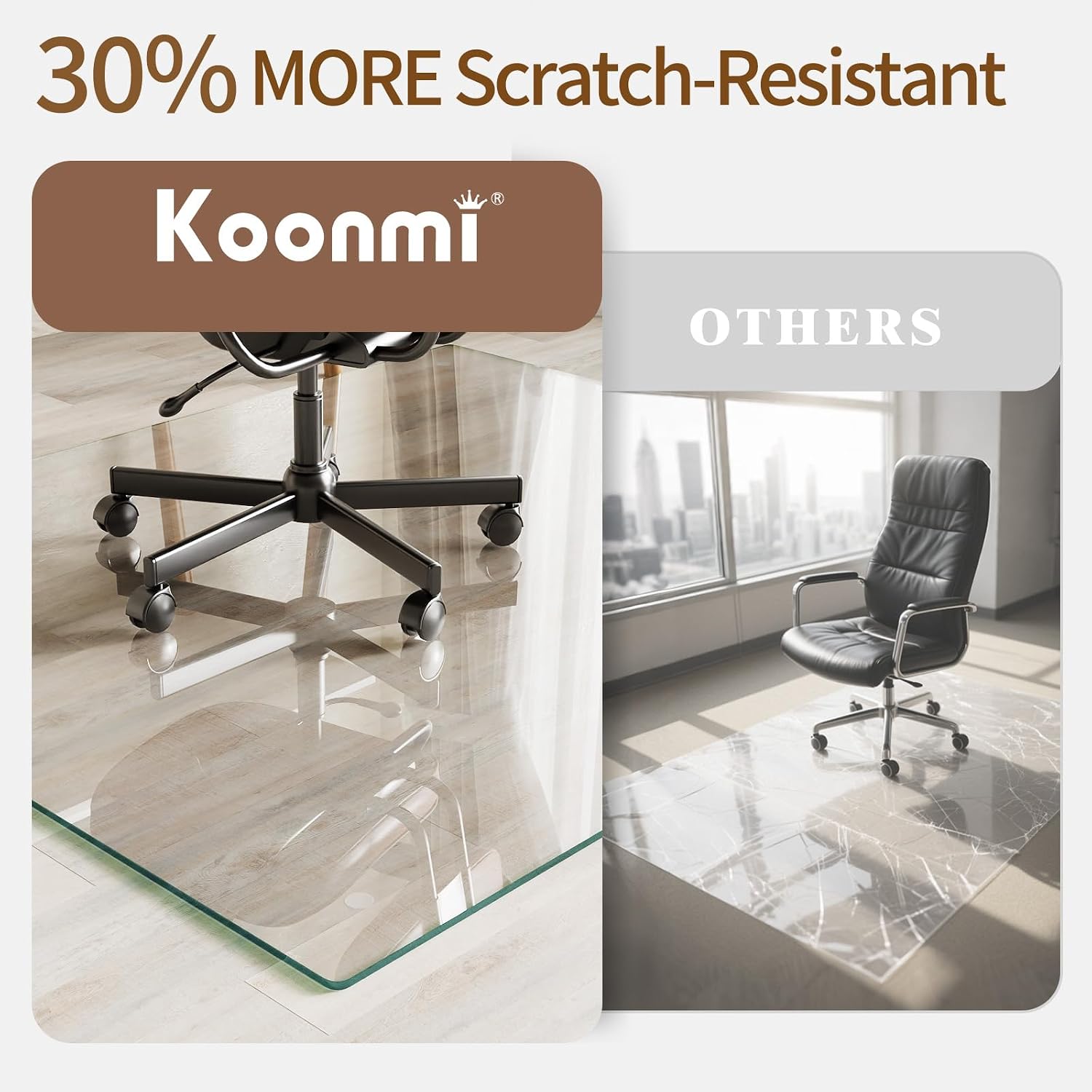 Koonmi Tempered Glass Chair Mat 50"x30" - Premium Office Chair Mat for Hardwood Floors & Low-Pile Carpet with 4 Non-Slip Pads - Thick Scratch-Resistant Surface