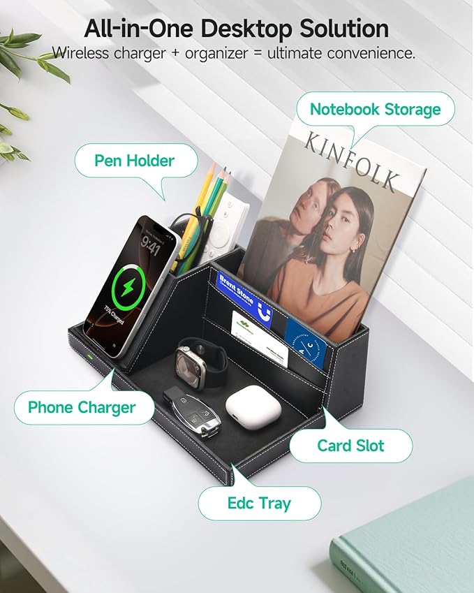 Valet Tray, Built in Wireless Charging Pad, Nightstand Organizer, Dresser - Image 6