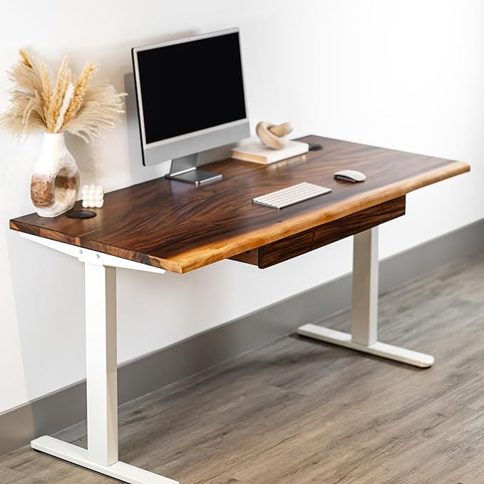 Standing Desk with Drawer – Walnut Solid Wood Desk, Natural Live Edge, - Image 9