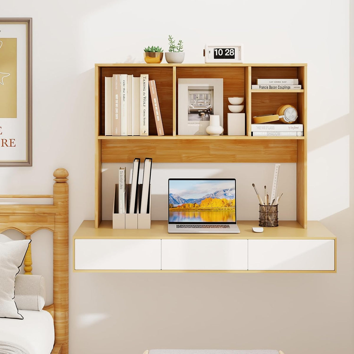 GOFLAME 4 Cubes Desktop Bookshelf, 37” Tabletop Wood Desk Shelf for Computer ...