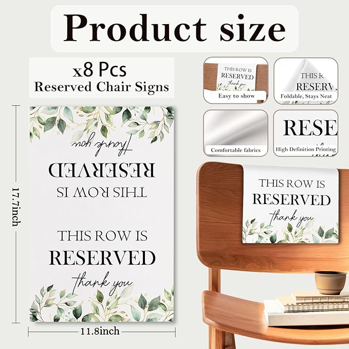 ChissNook Reserved Seating Chair Signs, This Row Is Reserved Pew Cloths Seating - Image 2