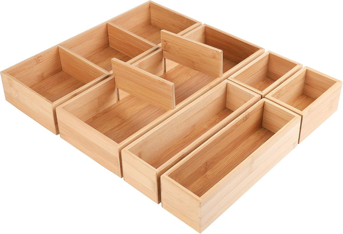 Kootek 6Pcs Bamboo Drawer Organizer 3-Size Kitchen Storage Box for Flatware