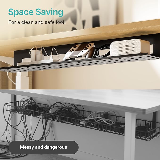 PEGZONE Under Desk Cable Management Tray, 31.5 Inches Metal Cord Organizer Rack - Image 6