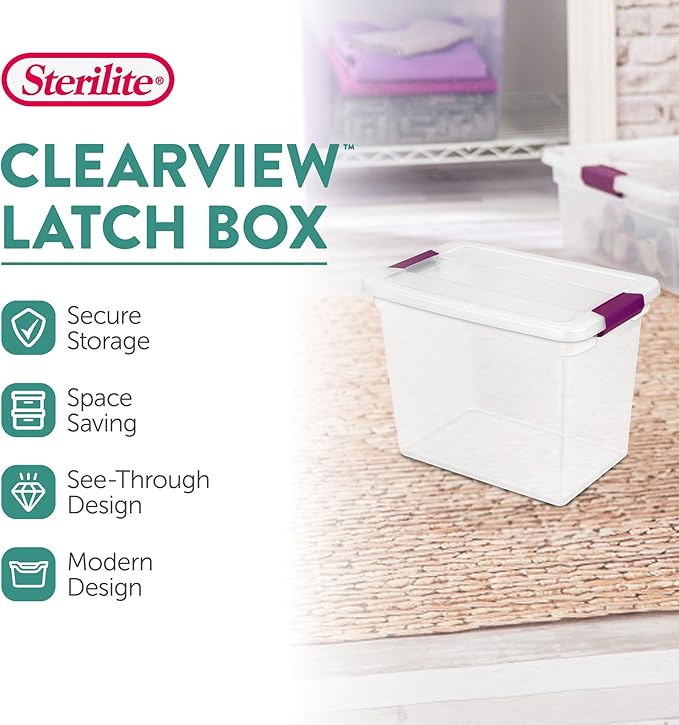 Sterilite 6-Pack 27 Quart ClearView Latch Box, Stackable Organizer Bins - Image 3