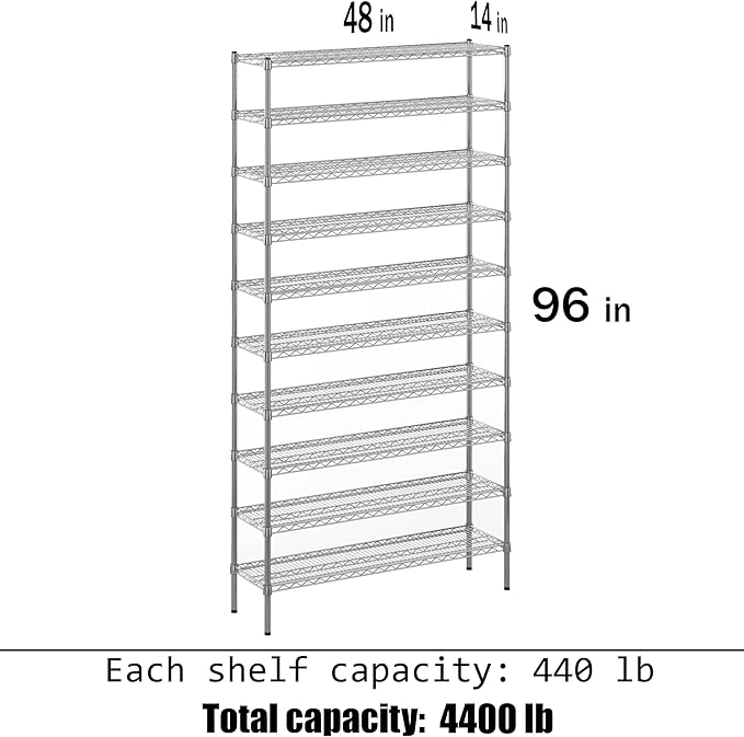 Regal Altair 14" Deep x 48" Wide x 96" Height Wire Shelving Kit | 10-Tier | NSF - Image 3