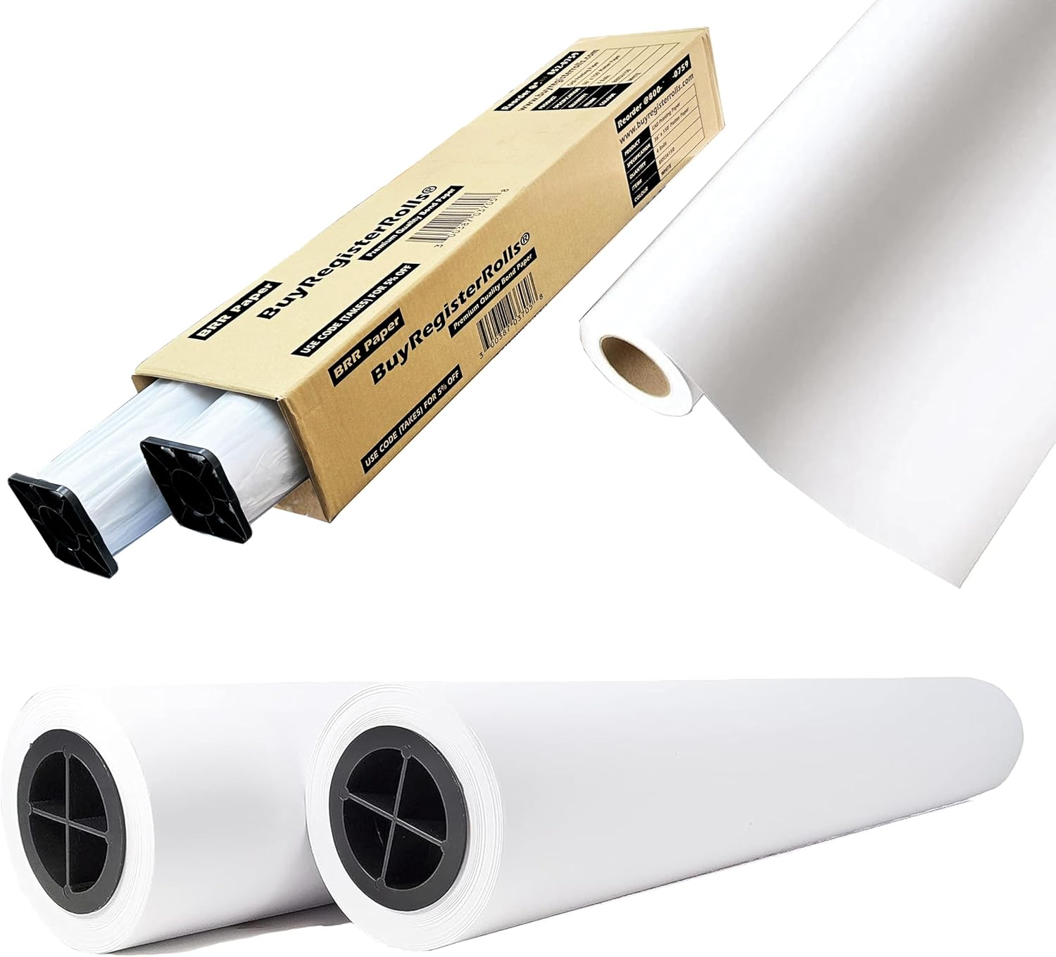 CAD Paper Rolls (2 Rolls) 36x300 Plotter Paper, 96 bright, 20lb Wide Format Ink Jet Bond Rolls with 2 Inch Core - Premium Quality Bond (Width 36” x 300” Length)