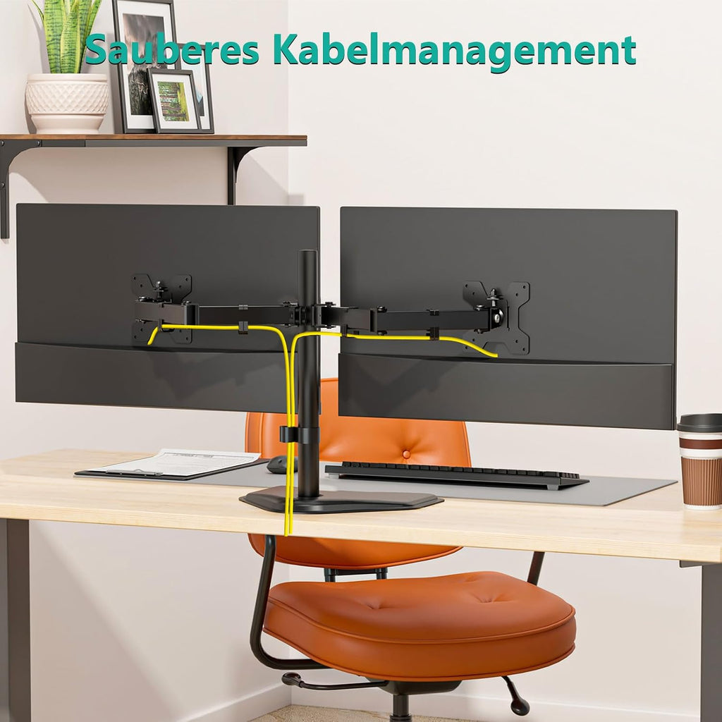 wali freestanding dual monitor stand for 13-27 inch, front angle view