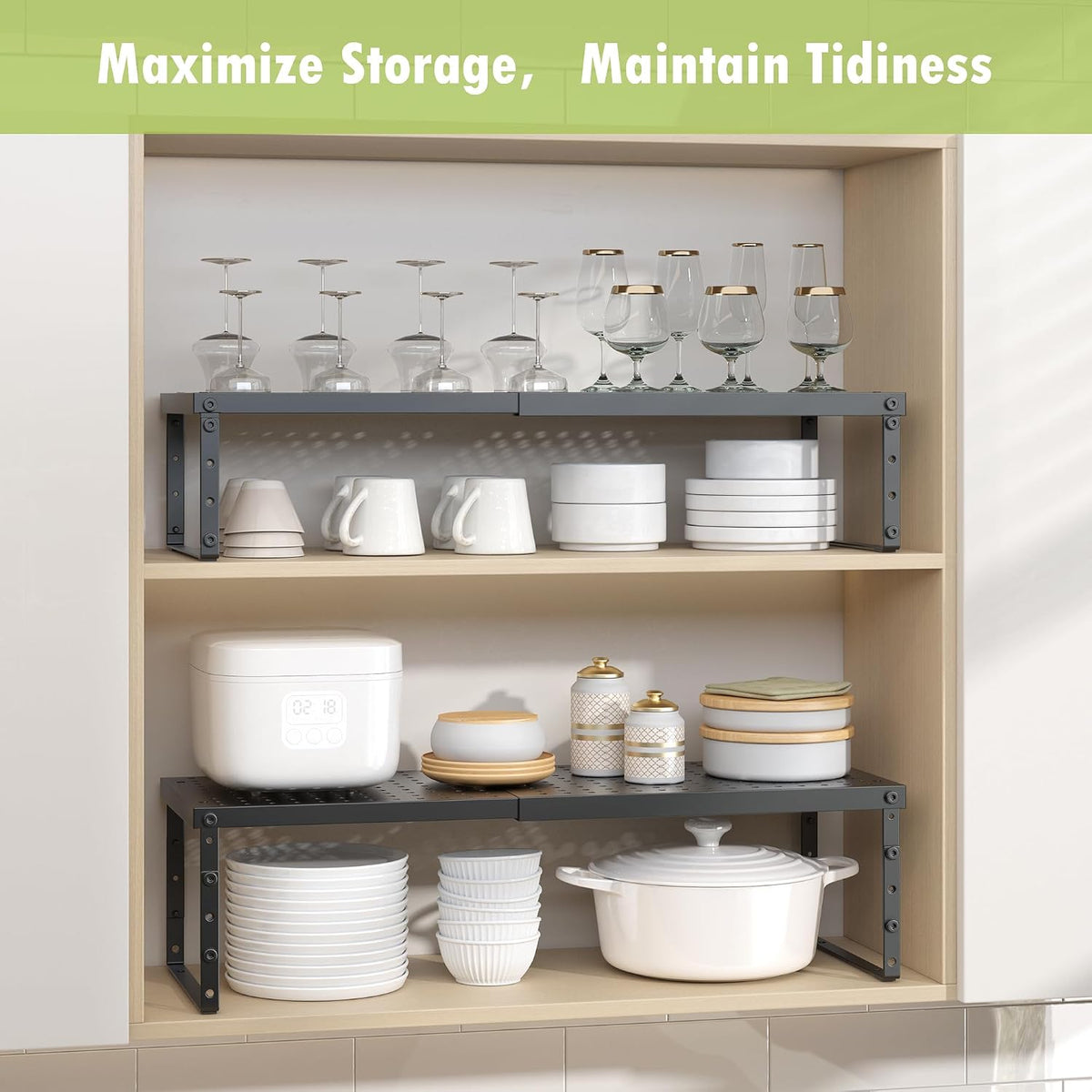 RUILALIFE Expandable Cabinet Organizer Shelf With Adjustable Height, Stackabl...