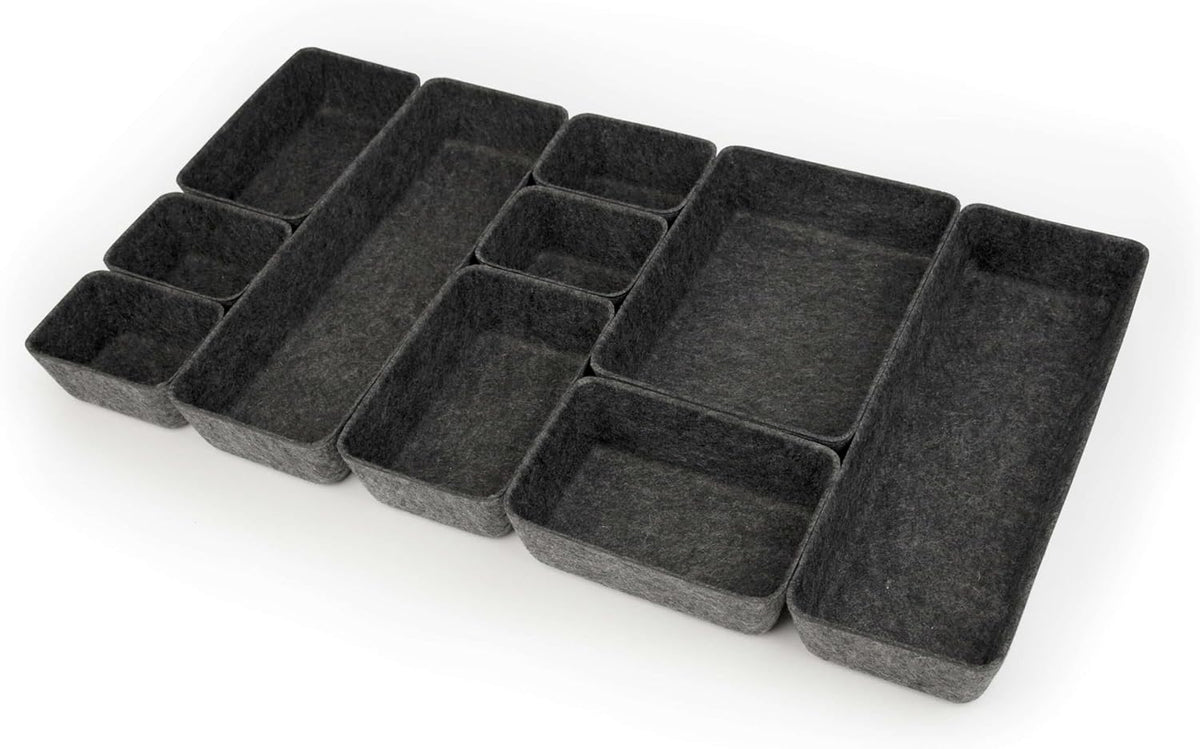 Three by Three Seattle Recycled Felt Storage Bins Set of 10 (Charcoal)