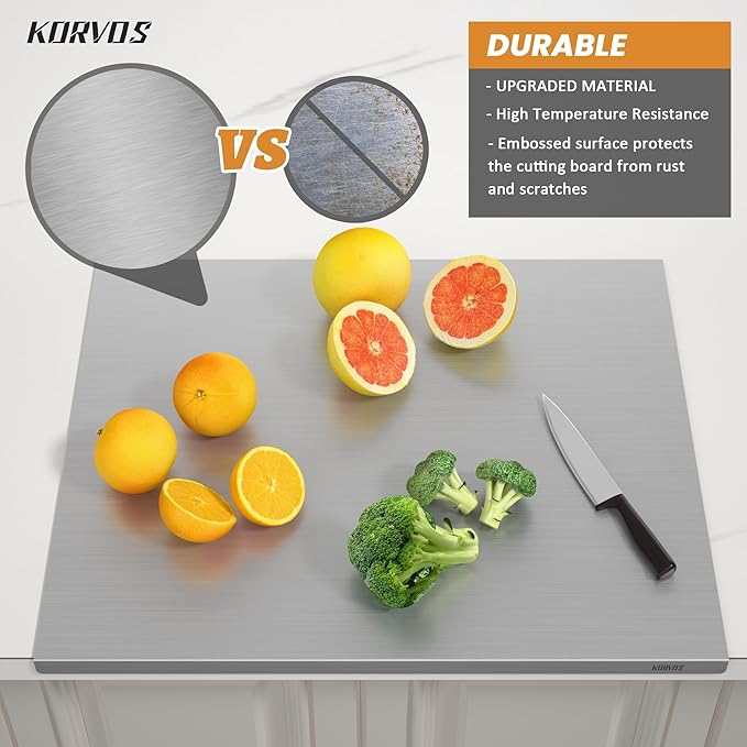KORVOS Stainless Steel Cutting Board, 15.7" x 11.8" Double-Sided Cutting Boards - Image 2