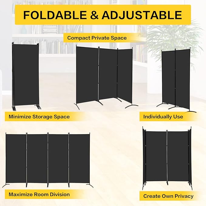 MAYOLIAH 4 Panel Privacy Screen Room Dividers 6FT Tall Portable Office Wall - Image 3