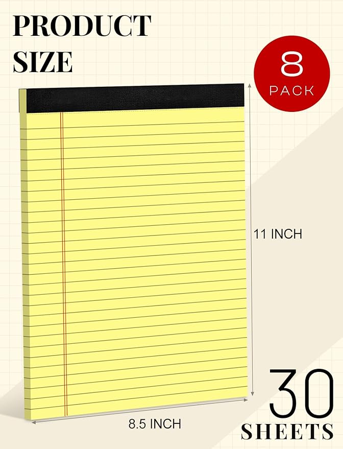 Aidunmis 8 Pack Yellow Legal Pads 8.5 x 11 Wide Ruled Note Pads 8.5x11 Lined - Image 2