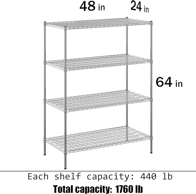 Regal Altair 24" Deep x 48" Wide x 64" Height Wire Shelving Kit | 4-Tier | NSF - Image 3